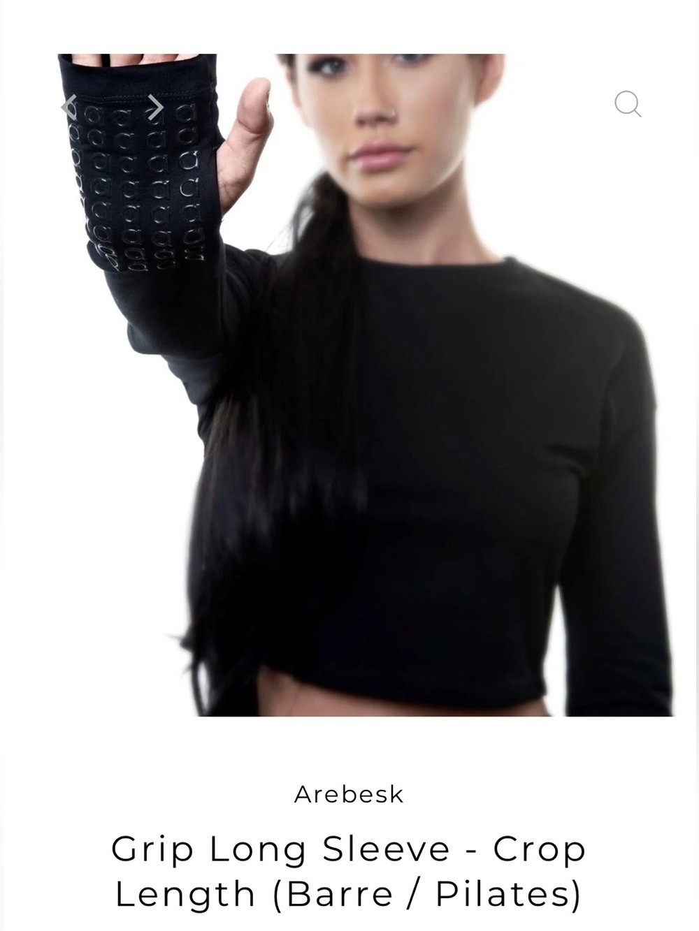 Arebesk Women’s Long Sleeve Black Cropped Top w/palm grip, Size Small